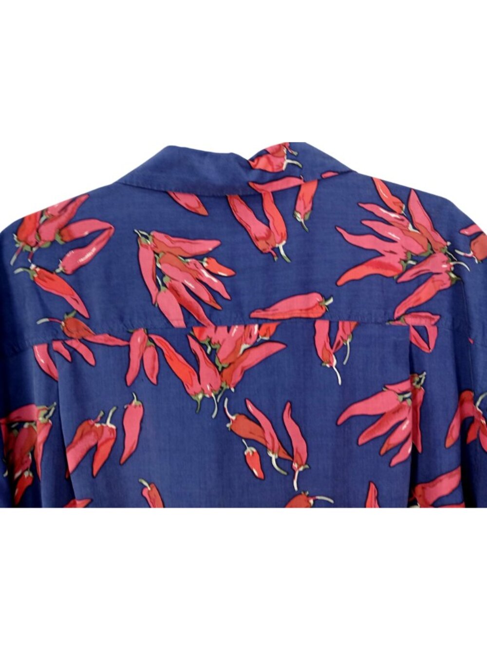 Vintage Joey Richi Mens Silk Chili Pepper Print Button Up Shirt Size L Blue Red - Picture 5 of 14